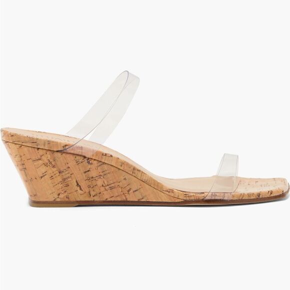 STUART WEITZMAN Aleena 50 Patent-leather Wedge Sandals In Neutral NWT 5B - Picture 2 of 6